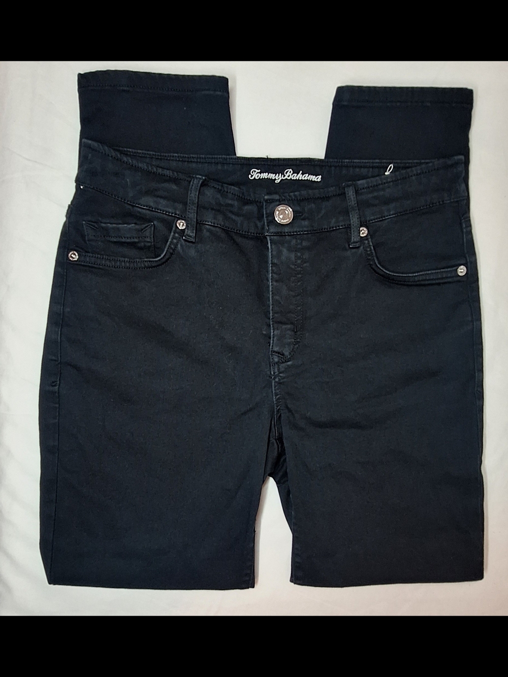 Tommy Bahama Boracay Beach High Rise Ankle Jeans Black Sateen Stretch